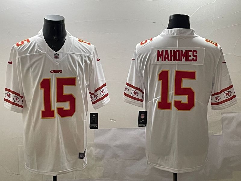 Men Kansas City Chiefs 15 Mahomes White 2025 Nike Vapor Limited NFL Jersey style 11